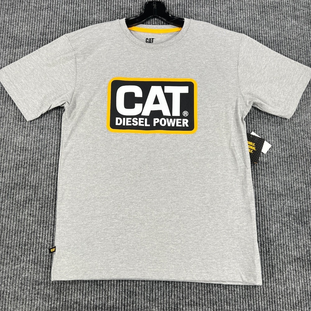 Caterpillar CAT Shirt Mens Medium Gray Short Sleeve Crew Neck Diesel Power New